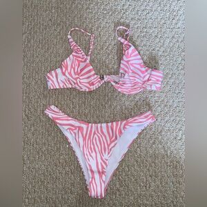 SHEIN Pink and White Zebra Bikini